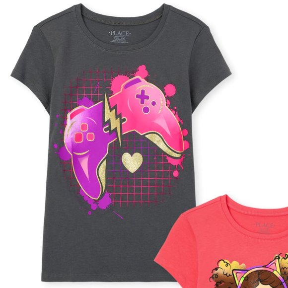 The Childrens Place Girls Gaming Graphic Tee Short Sleeve- 2 pack M (7/8) NWT - Picture 4 of 4